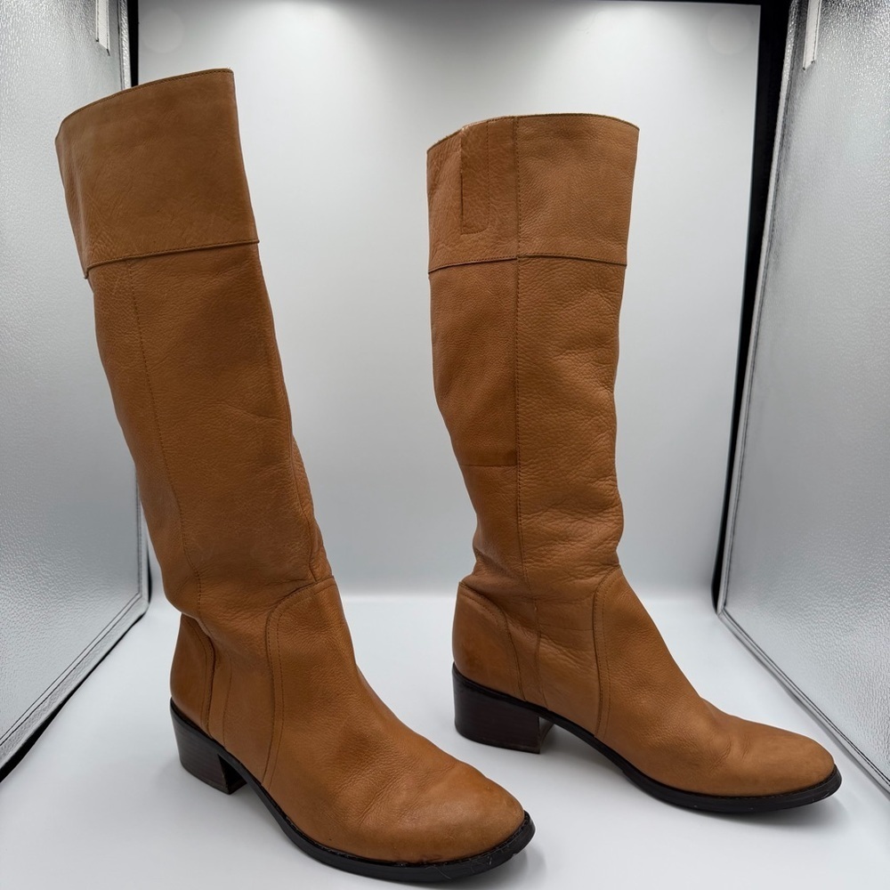 Nine West Leather Tan Knee High Equestrian Bohemian Hippie Quiet Luxury Boot 8M - Picture 3 of 7